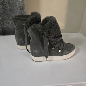 Steve Madden Dark Gray Fur-Lined Wedge Boots